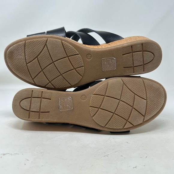 Bjorndal Shoes Womens 9.5 Sandals Black Straps Leather Cork Midsoles Wedge Heels - Picture 7 of 12